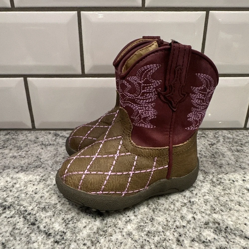 Roper Infant Girls Cowboy Boots 4 Purple Brown Western Embroidered Soft Sole New